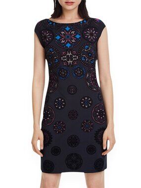 Desigual Sofia Dark Gray Stretch Knit Velvet Mandalas Dress New NWT Size XXL